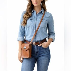 Most Wanted Distressed Leather Concho Crossbody Bag | Western Boho | Tan